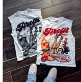 New Leisure Around The Sleeveless Vest With A Short-Sleeved Top Couple Summer Loose Printing Hot