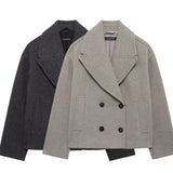 Women's Clothing Explosion Double Buckle Wool Blending Double Buckle Dress Short