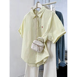 Embroidered Blue Short Sleeve Shirt Women's Easier Summer 2025 New Design Sense Small Shirt Casual