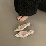 Spring And Summer New High-Heeled Shoes French Temperament Small Heels Sweet Flowers Fairy Wind After The Empty