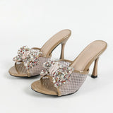 Summer 9CM High Heels Thin Heel Drill Decoration De-Shoe Women's Shoes One-Word Drag Large