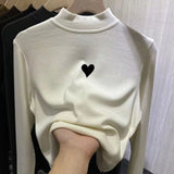 Zingj Waxy Elastic Double-Sided German Velvet Bottom Shirt Female Slim Slim Love Half High Collar With Long-Sleeved T Shirt Jacket