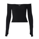 Ins Wind Women's Clothing Early Autumn New Sexy Word Collar Hottie Pure Lust Style Heart-Dight Body-Dight Wear On The Back Of The