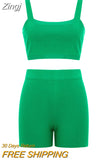 Women Knitted 2 Piece Summer Shorts Set Sleeveless Vintage Printed Crop Tank Top Elastic High Waist Shorts