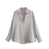 Women's Multi-Color Silk-Sense Silk-Sense Long-Sleeved Shirt Top Women