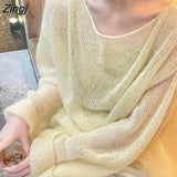 Summer Pullovers Women Long Sleeve All-match Solid Females Casual Knitwear Pull Femme Vintage Fashion Korean Style