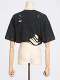 Zingj Fashion Wind Top 2024 New Fashion Round Collar Hole Pin Design Sense Short T-Shirt