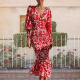 Women's New V-Neck Fashion Sexy Body-In-Body Temperament Long-Sleeved Spring Dress Women