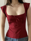 Hot Girl Style Tie With Short-Sleeved T-Shirt Design BM Style Slim Short Knitting Waist