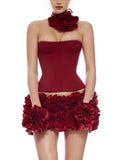 Three-Dimensional Flower Sexy Strapping Bra Two Sets Of Tight Floral Skirt Ultra-Short Skirt Dinner Skirt
