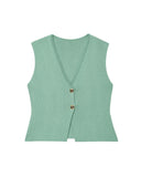 Summer New Temperament Fashion V-Neck Sleeveless Single-Claw Buckle Solid-Colored Vest Vest Women