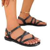 Women's Sandals Large Size 2025 New Clip Toe Retro Buckle Flat Bottom Cross With Beach Women's Shoes