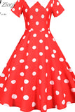 Women Summer Yellow Polka Dot Short Sleeve Peter Pan Collar Elegant Party Dress Casual Vintage A-line Midi