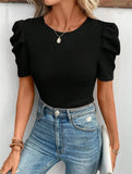 And Summer New Dress-Up Round Collar Bubble Short-Sleeved T-Shirt Blouse