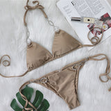 Zingj 2023 New Sexy Metal Accessories Rhinestone Women's Split Swimsuit Plain Strap