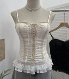 Self-Breasted Tector-Boo-Tie Baroque Lace Strapped Sling Vest Short Corset