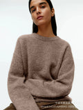 Soft-Gried Gray Sweater Woman 2025 Autumn And Winter Loose Thick Sheep Velvet Collar Knitted