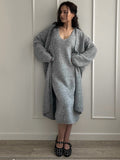 Autumn And Winter Hot Sweater Set Women Loose Long Version Thicker Cardigan + V Collar Vest