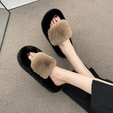 Wear Thick-Sed Haired Slippers Women 2025 Autumn And Winter Plush Indoor Home Lazy Cotton Slippers