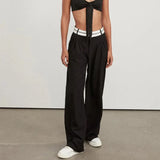 Zingj 2023 New Solid Color Fashion Show Thin Casual Pants Niche Design Sense Drag Floor Suit Pants-Outfit