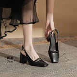 Design Temperament High Heels Spring And Summer New Retro Simple Casual Square Head Heightening Legs Long