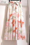 floral print chiffon skirts women Sprint Summer korean A line Pink streetwear high waist ladies midi