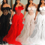 Women Dress Sheer Mesh Strapless See Through Party Night Clubwear Solid Color Dresses For Women