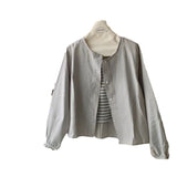 And Autumn Korean Version 2025 New Small Short-Sleeved Shirt Women With Literary And Artistic Round Collar