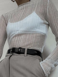 High Neck Semi Sheer Knit Top- Outfit