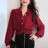 And Winter New Year Red Polo Knitted Cashmere Knitted Cardigan Women Soft Glutinous Loose Outer Sweater Winter Thick