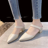 Korean Version Of The Bag Head With Cold Slippers Women Sharp-Tip Word Thick Half-Slipper With Sandals High