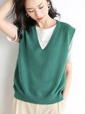 Zingj Blend 2024 Autumn / Winter New Ladies Loose V-Neck Solid Color Short Cover Vest Knit Vest Vest-Outfit