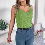 Shooting 2025 Spring And Summer Leisure Solid Color V-Neck Hollow Top Holiday Knitwear Women's