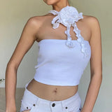 Zingj Spring New Fashion Sexy French Three-Dimensional Flower Ribbon Hanging Neck Stitching Wipe Chest Vest