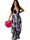 Zingj Fashion Summer Floral Print Halter Dress Casual Loose Sleeveless U-Neck Women's Dress-Outfit