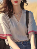 Version Of Fashion Lace Spliced Short-Sleeved Shirt Women's Summer Dress 2025 Summer New Ocean Lanqi Thin Open Shirt