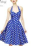 Women Polka Dot Dress Summer Hepburn 50s 60s Vintage Dress A-Line Halter Rockabilly Retro Party Dresses
