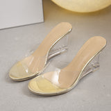 Summer New Fashion High-Heeled Slippers Women Transparent Slope Shoes One-字 Type Wearing Fairy Cool Slippers