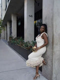 Autumn And Winter Hand-Woven Jasmine Rope Shoulder Strap Bag Hip Tuxedo Dress Tweed Long Dress