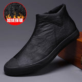 New Men's Shoes Plus Velvet Warm Leather Shoes High-Top Casual Shoes Korean Version Of The Trend Of Pedal Shoes High-Top