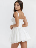 White Corset Lace Flare Mini Dress-Outfit