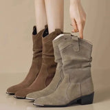 Boots Frosted Folding Pile Boots Women Spring And Autumn New Fashion Sexy Coarse And Pointed West Boots