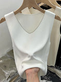 Zingj Silk V-Collar Sleeveless Vest Sling Solid Color Knitted Blouse Women's 2024 Summer New Sexy Slim