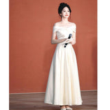 One-Word Shoulder-To-Shoulder Dress High-End Light Luxury Niche French Engagement Dress White Certificate Registration Small White Dress
