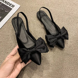 Korean Version Of Summer New Silk Bow Tip Behind The Empty Sandals Women Shallow Two-Pin Square Flat Single