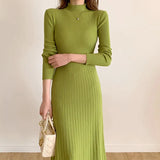 Autumn And Winter Long Over-Knee Sweater Skirt Half-High Collar With The Bottom Of The A-Word Knitted Dress