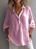 New Solid Color Leisure Loose Size V Collar Long Sleeve Top Shirt