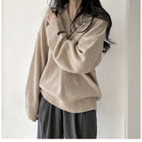 Dark Academia Solid Color V-Neck Pullover SweaterOutfit