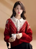 And Winter New Design Heavy Industry Hook Flower Wearing Alpaca Thick Sweater Senior Sense Loose Knit Shirt