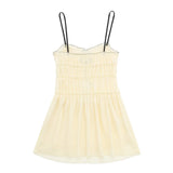 Spring Style Small Bow Decorated With Texture Slim Suspender Dress